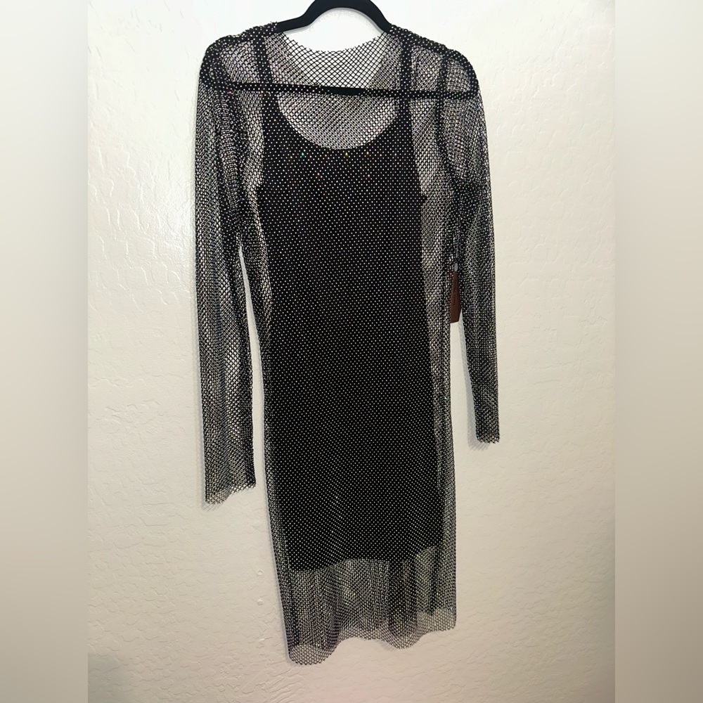 Daring Black Mesh Overlay Dress w/ iridescent stones